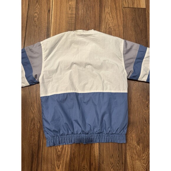 Vintage 80s 90s Jacket Mens M White Blue Grey Button Zipper Stripes Abstract Art - Picture 6 of 9